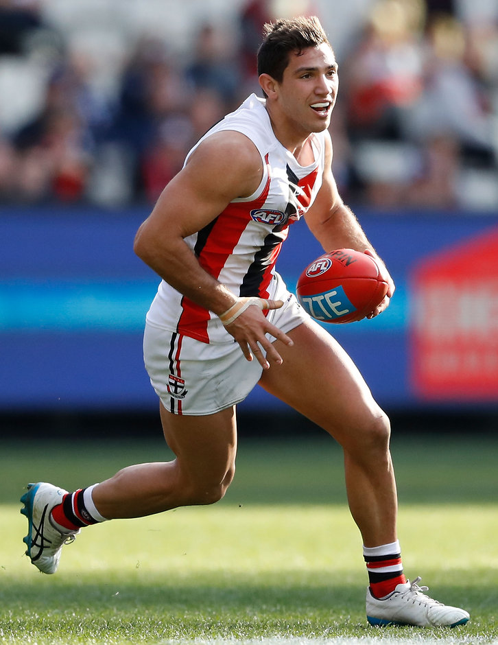 AFL 2016 Rd 20 - Carlton v St Kilda MELBOURNE, AUSTRALIA - AUGUST 07: Darren Minchington of the Saints in action during the 2016 AFL Round 20 match between the Carlton Blues and the St Kilda Saints at the Melbourne Cricket Ground on August 07, 2016 in Melbourne, Australia. (Photo by Adam Trafford/AFL Media)